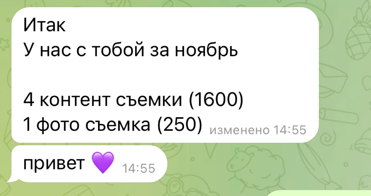 Сообщение клиента после совместной работы